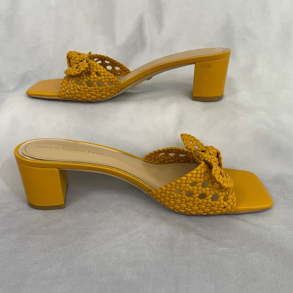 White House Black Market Mustard Woven Heels - Picture 2 of 7